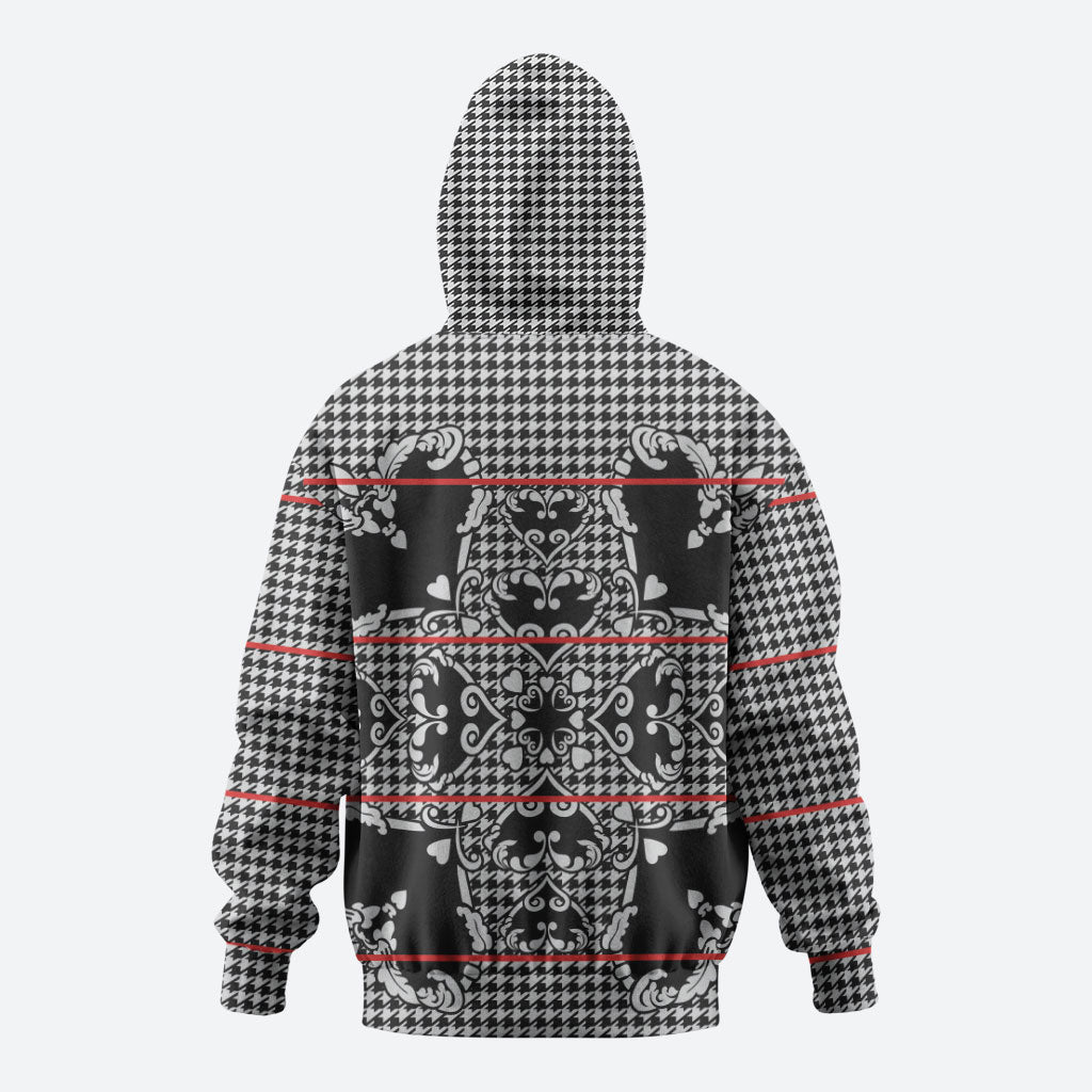 Charcoal Black Hearts Crown Traditional Geometry Hoodie Seanamarena Basotho Blanket Inspired