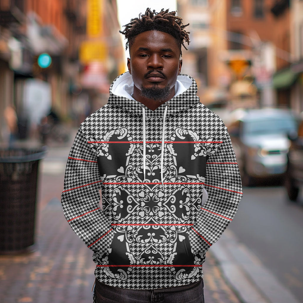 Charcoal Black Hearts Crown Traditional Geometry Hoodie Seanamarena Basotho Blanket Inspired