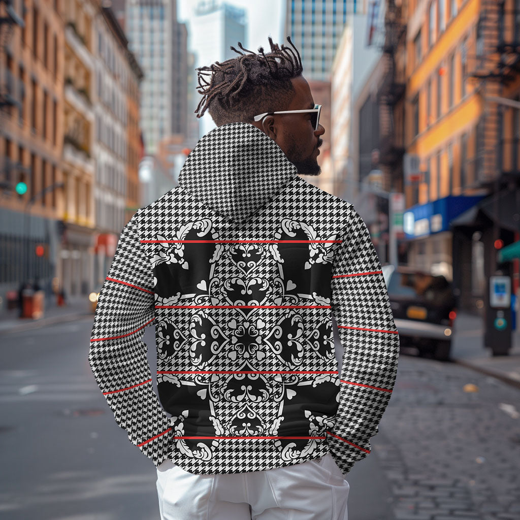 Charcoal Black Hearts Crown Traditional Geometry Hoodie Seanamarena Basotho Blanket Inspired