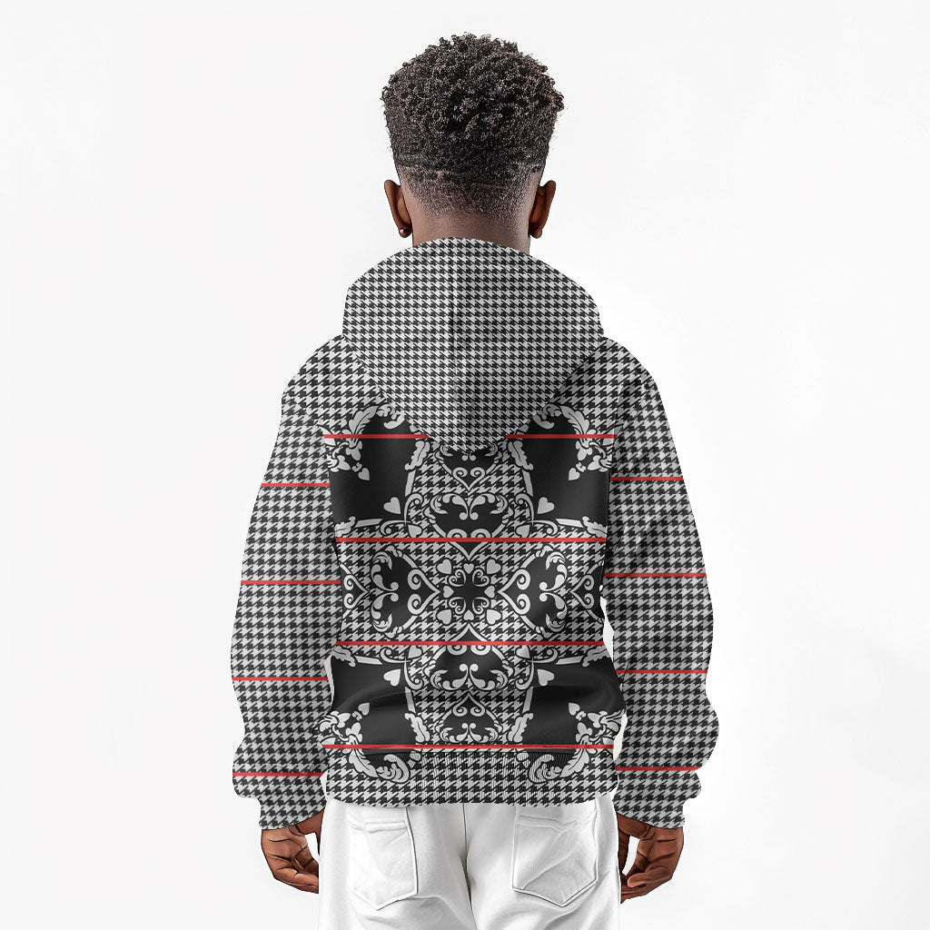 Charcoal Black Hearts Crown Traditional Geometry Kid Hoodie Seanamarena Basotho Blanket Inspired