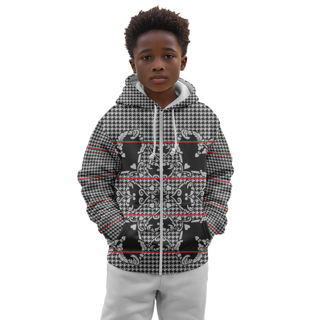 Charcoal Black Hearts Crown Traditional Geometry Kid Hoodie Seanamarena Basotho Blanket Inspired