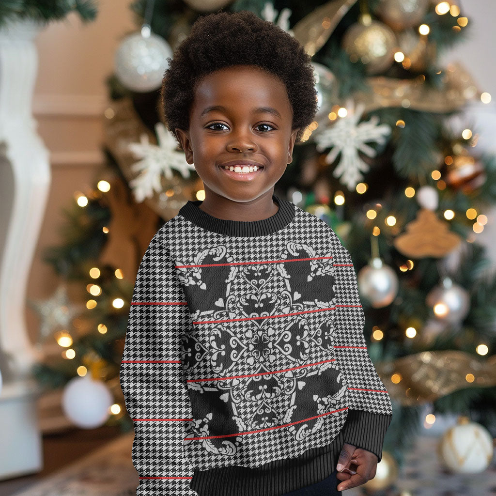 Charcoal Black Hearts Crown Traditional Geometry Kid Ugly Christmas Sweater Seanamarena Basotho Blanket Inspired