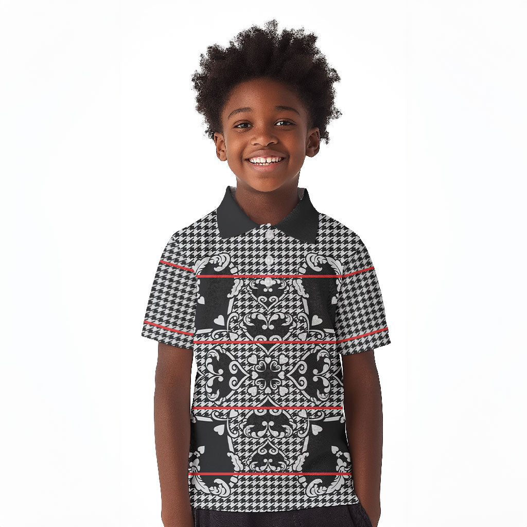 Charcoal Black Hearts Crown Traditional Geometry Kid Polo Shirt Seanamarena Basotho Blanket Inspired