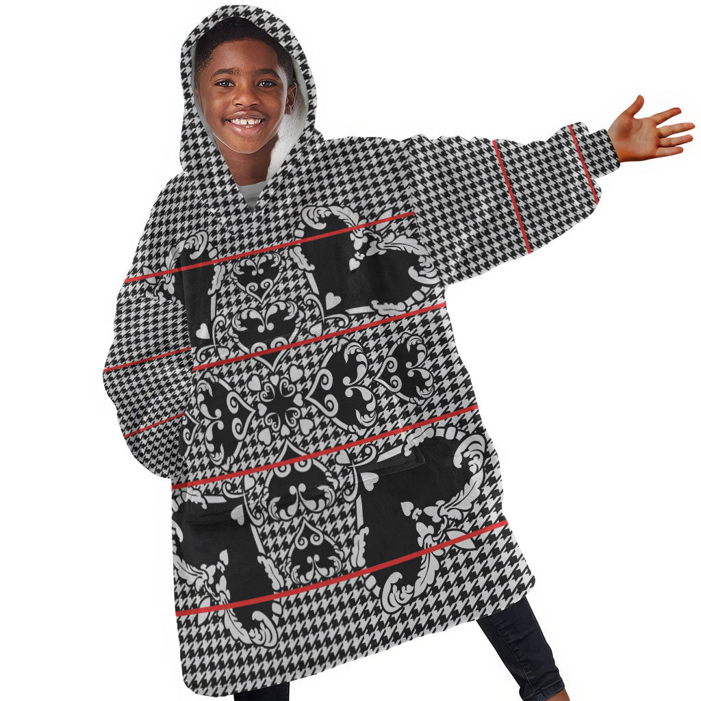 Charcoal Black Hearts Crown Traditional Geometry Kid Wearable Blanket Hoodie Seanamarena Basotho Blanket Inspired