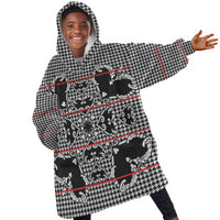 Charcoal Black Hearts Crown Traditional Geometry Kid Wearable Blanket Hoodie Seanamarena Basotho Blanket Inspired