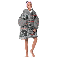 Charcoal Black Hearts Crown Traditional Geometry Kid Wearable Blanket Hoodie Seanamarena Basotho Blanket Inspired
