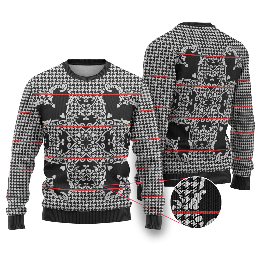 Charcoal Black Hearts Crown Traditional Geometry Ugly Christmas Sweater Seanamarena Basotho Blanket Inspired