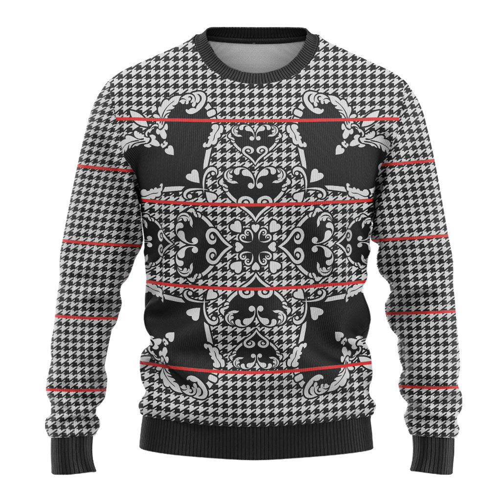 Charcoal Black Hearts Crown Traditional Geometry Ugly Christmas Sweater Seanamarena Basotho Blanket Inspired