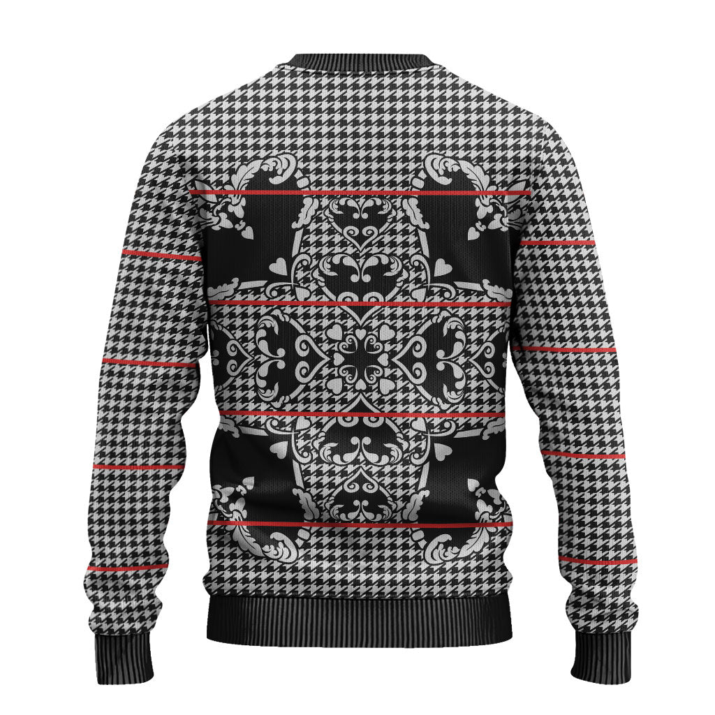 Charcoal Black Hearts Crown Traditional Geometry Ugly Christmas Sweater Seanamarena Basotho Blanket Inspired
