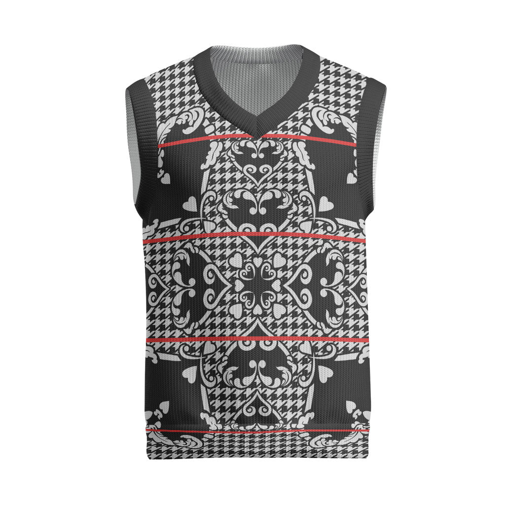 Charcoal Black Hearts Crown Traditional Geometry Christmas Knitted V-Neck Vest Seanamarena Basotho Blanket Inspired