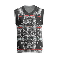 Charcoal Black Hearts Crown Traditional Geometry Christmas Knitted V-Neck Vest Seanamarena Basotho Blanket Inspired