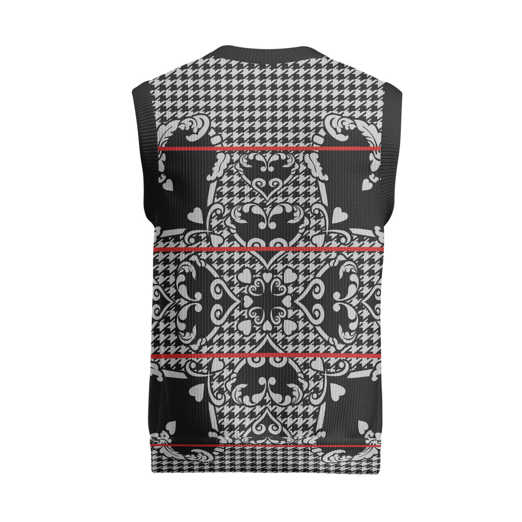 Charcoal Black Hearts Crown Traditional Geometry Christmas Knitted V-Neck Vest Seanamarena Basotho Blanket Inspired