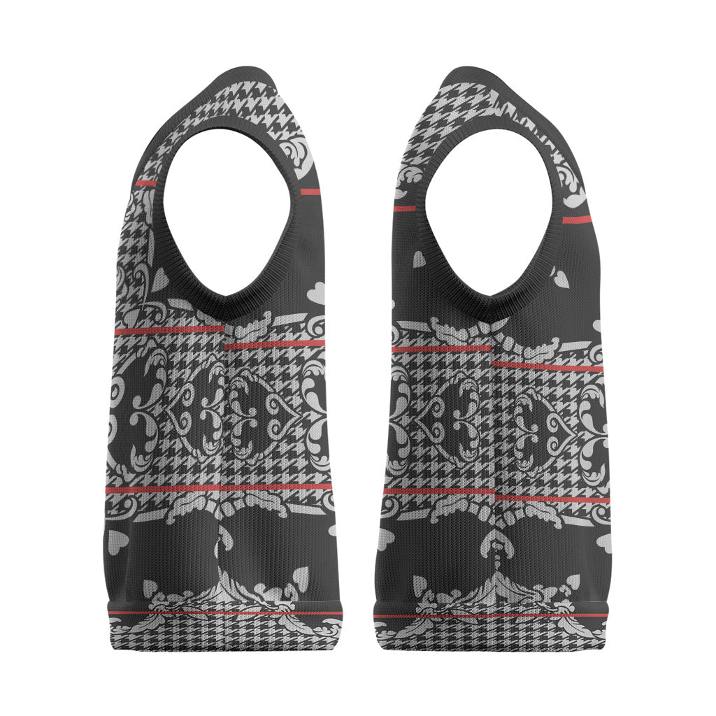 Charcoal Black Hearts Crown Traditional Geometry Christmas Knitted V-Neck Vest Seanamarena Basotho Blanket Inspired