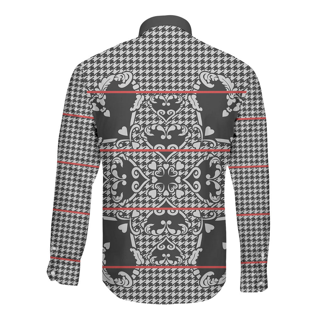 Charcoal Black Hearts Crown Traditional Geometry Long Sleeve Button Shirt Seanamarena Basotho Blanket Inspired