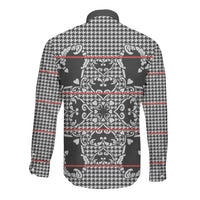 Charcoal Black Hearts Crown Traditional Geometry Long Sleeve Button Shirt Seanamarena Basotho Blanket Inspired