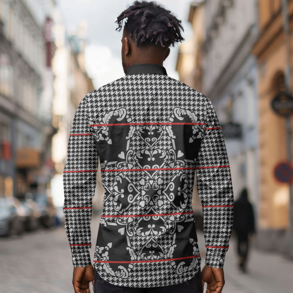 Charcoal Black Hearts Crown Traditional Geometry Long Sleeve Button Shirt Seanamarena Basotho Blanket Inspired