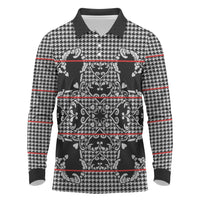 Charcoal Black Hearts Crown Traditional Geometry Long Sleeve Polo Shirt Seanamarena Basotho Blanket Inspired