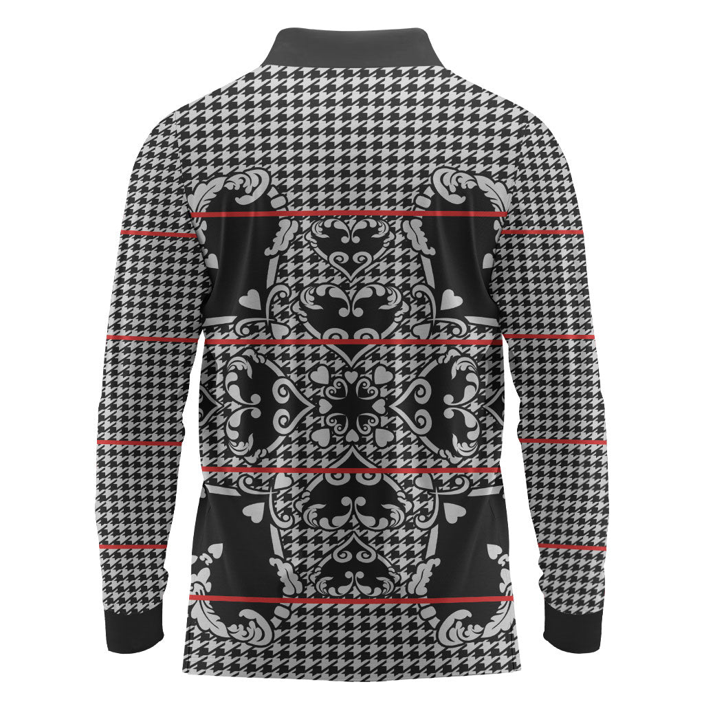 Charcoal Black Hearts Crown Traditional Geometry Long Sleeve Polo Shirt Seanamarena Basotho Blanket Inspired