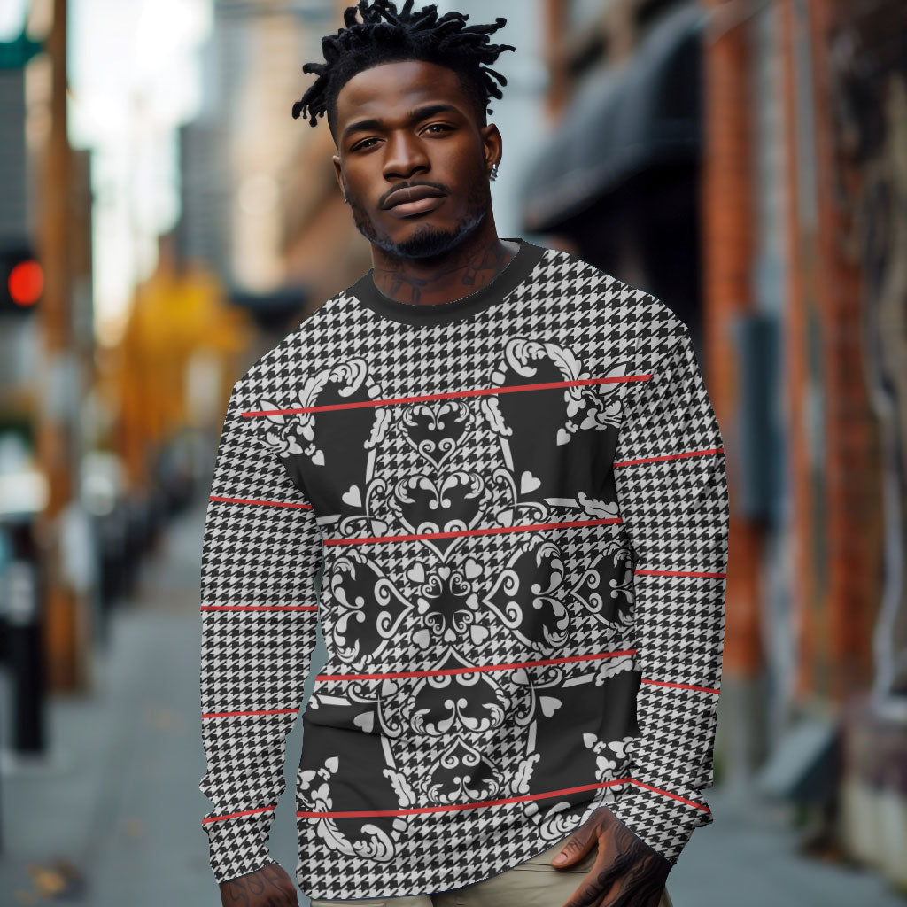 Charcoal Black Hearts Crown Traditional Geometry Long Sleeve Shirt Seanamarena Basotho Blanket Inspired