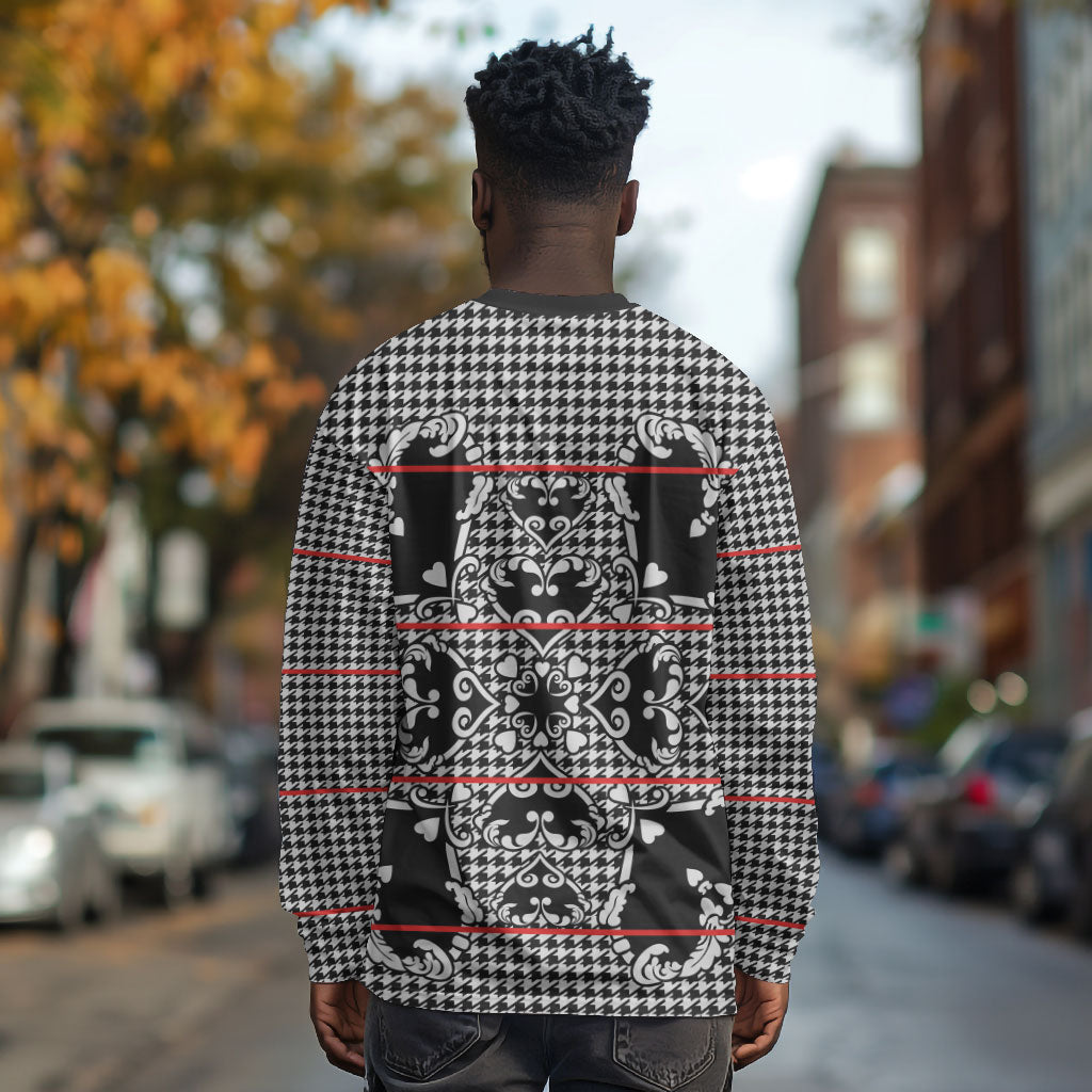 Charcoal Black Hearts Crown Traditional Geometry Long Sleeve Shirt Seanamarena Basotho Blanket Inspired