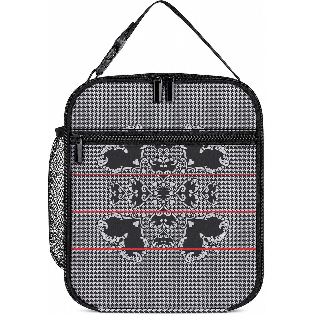 Charcoal Black Hearts Crown Traditional Geometry Lunch Bag Seanamarena Basotho Blanket Inspired