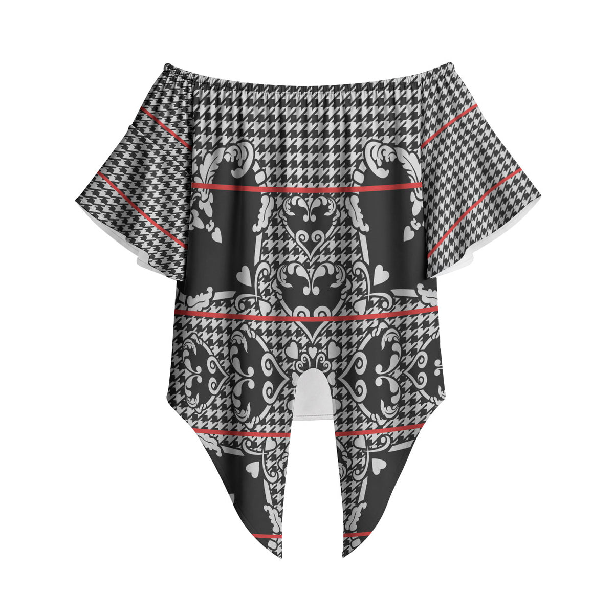 Charcoal Black Hearts Crown Traditional Geometry Off Shoulder Wrap Waist Top Seanamarena Basotho Blanket Inspired