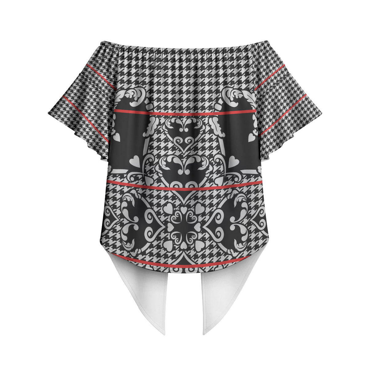 Charcoal Black Hearts Crown Traditional Geometry Off Shoulder Wrap Waist Top Seanamarena Basotho Blanket Inspired