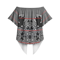 Charcoal Black Hearts Crown Traditional Geometry Off Shoulder Wrap Waist Top Seanamarena Basotho Blanket Inspired