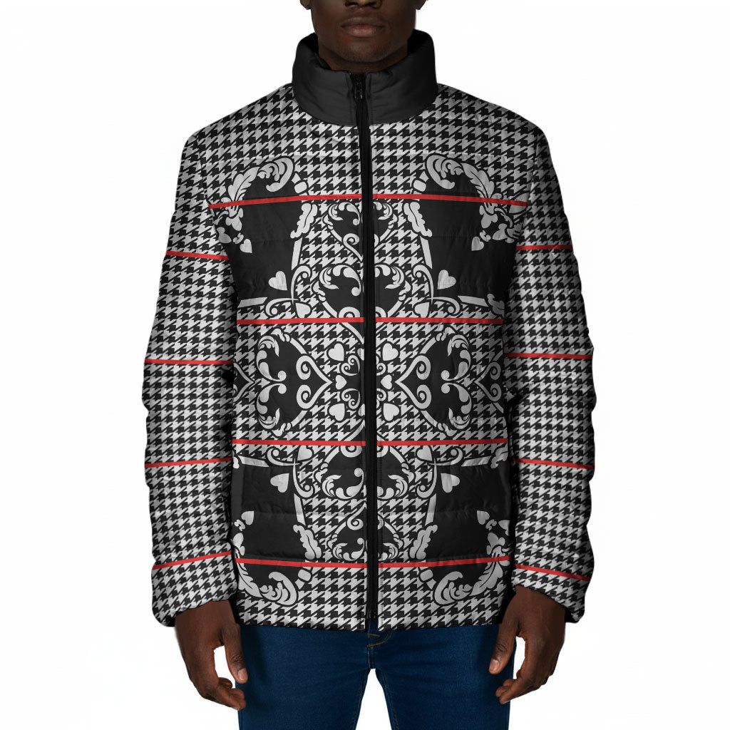 Charcoal Black Hearts Crown Traditional Geometry Padded Jacket Seanamarena Basotho Blanket Inspired