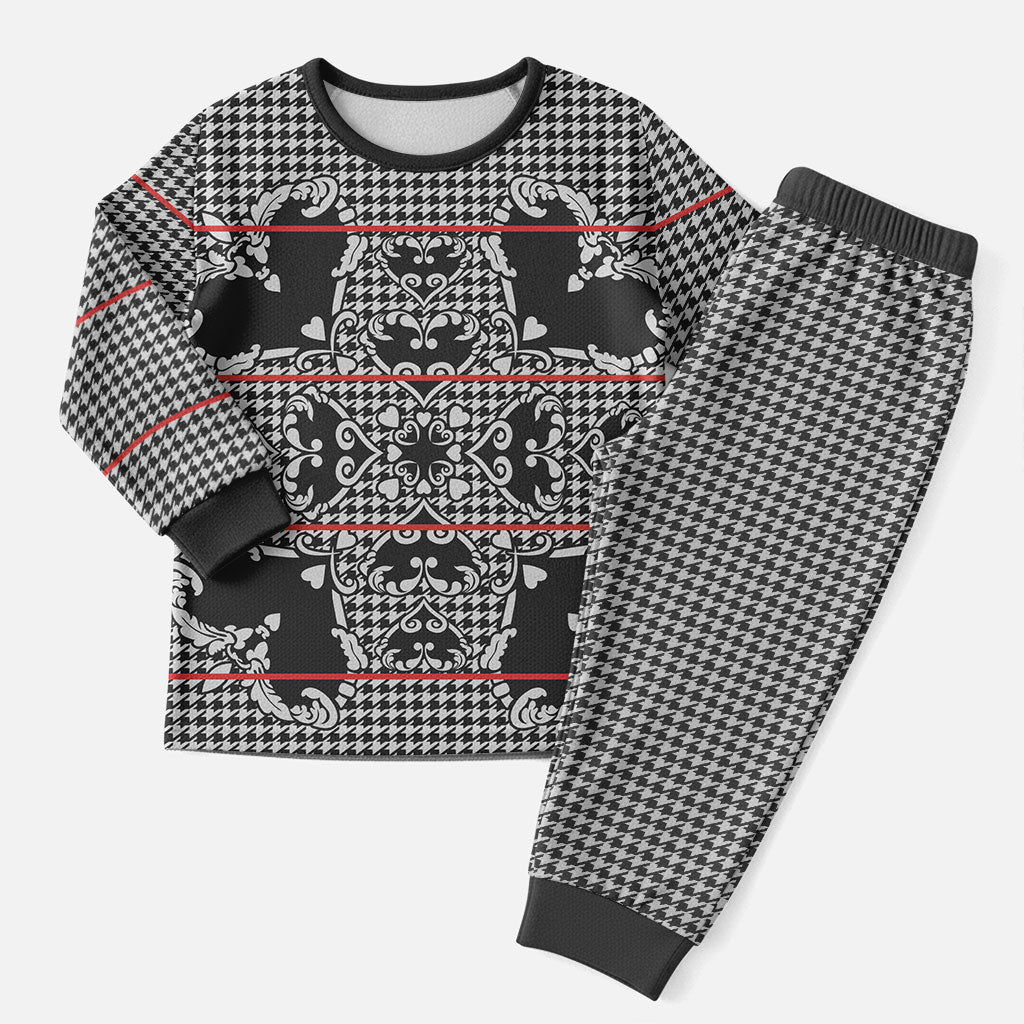 Charcoal Black Hearts Crown Traditional Geometry Christmas Pajama Set Seanamarena Basotho Blanket Inspired