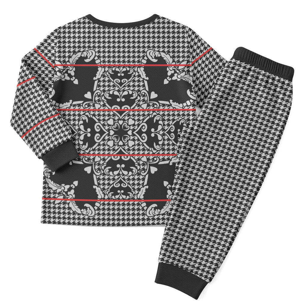 Charcoal Black Hearts Crown Traditional Geometry Christmas Pajama Set Seanamarena Basotho Blanket Inspired