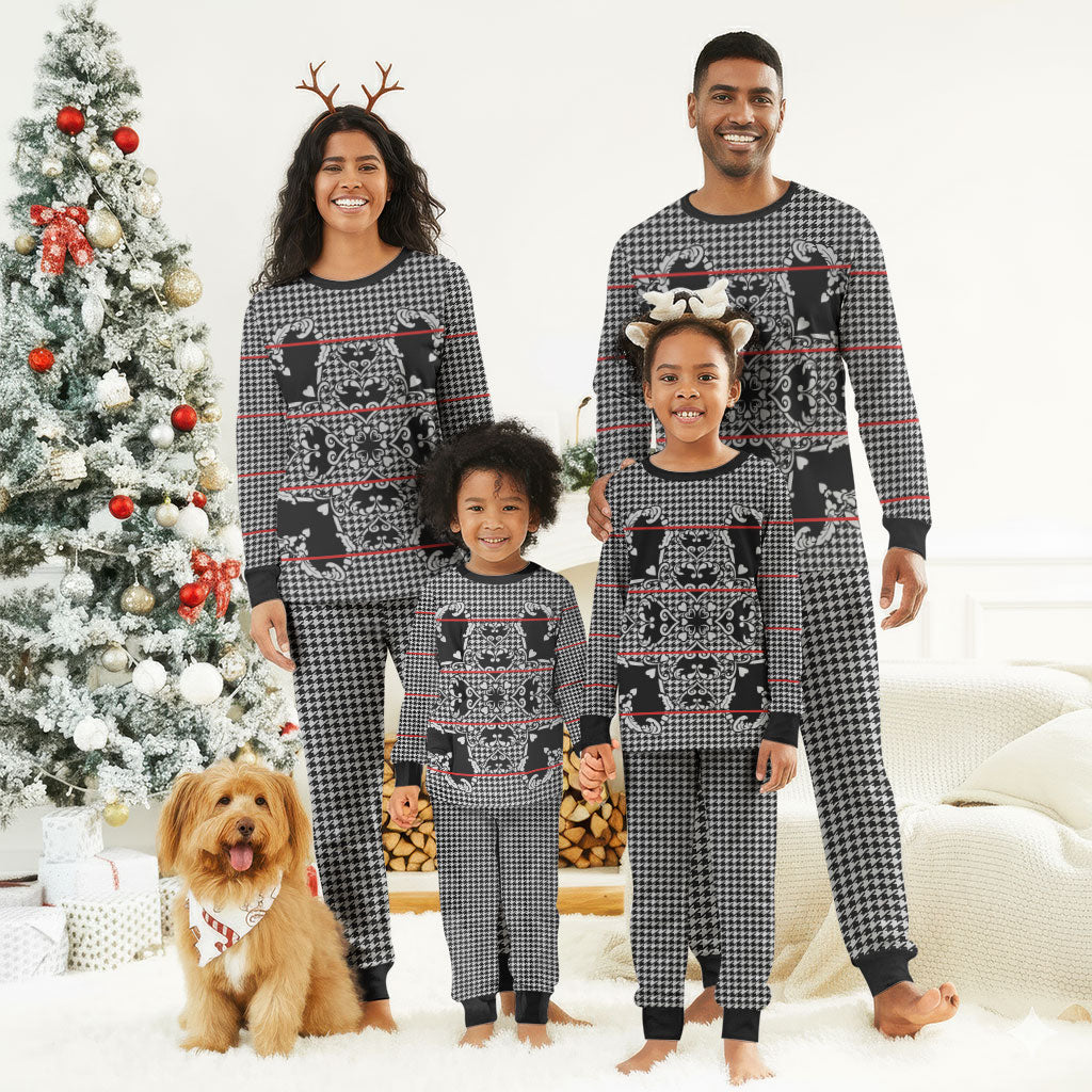 Charcoal Black Hearts Crown Traditional Geometry Christmas Pajama Set Seanamarena Basotho Blanket Inspired