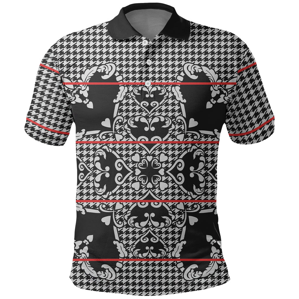 Charcoal Black Hearts Crown Traditional Geometry Polo Shirt Seanamarena Basotho Blanket Inspired