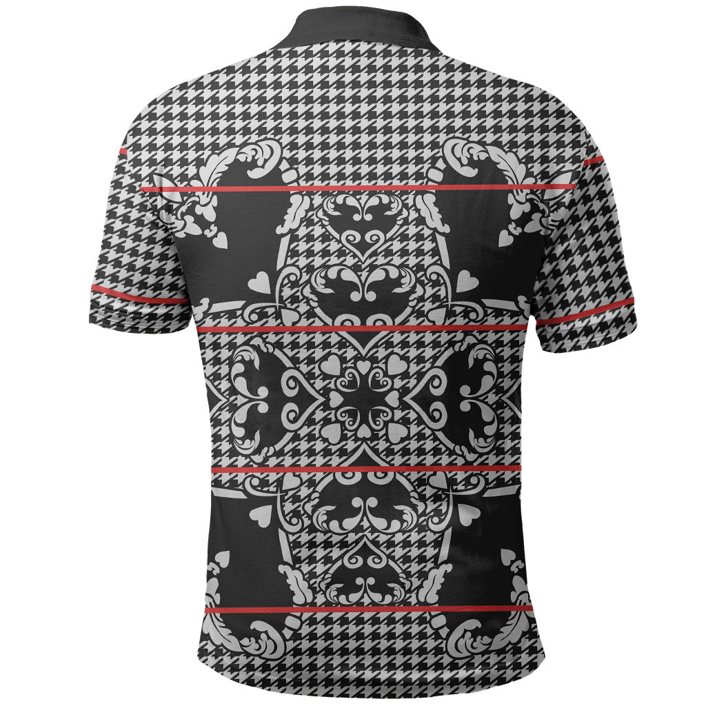 Charcoal Black Hearts Crown Traditional Geometry Polo Shirt Seanamarena Basotho Blanket Inspired
