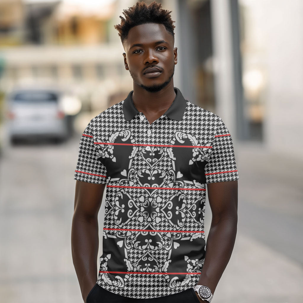 Charcoal Black Hearts Crown Traditional Geometry Polo Shirt Seanamarena Basotho Blanket Inspired