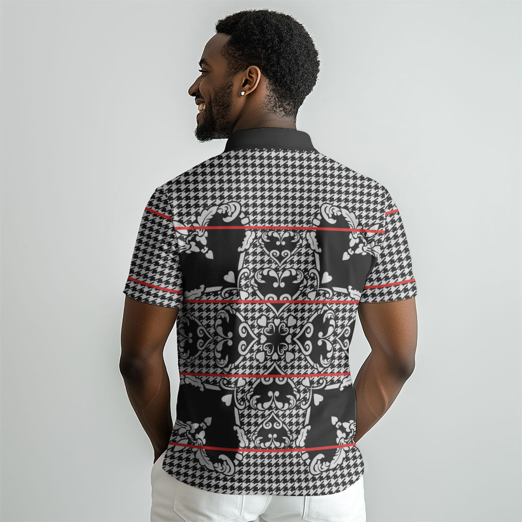 Charcoal Black Hearts Crown Traditional Geometry Polo Shirt Seanamarena Basotho Blanket Inspired