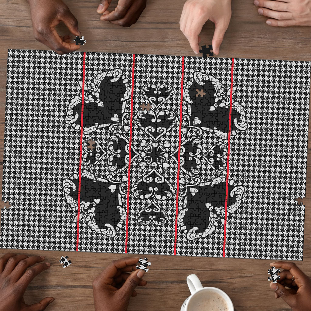 Charcoal Black Hearts Crown Traditional Geometry Puzzle Seanamarena Basotho Blanket Inspired