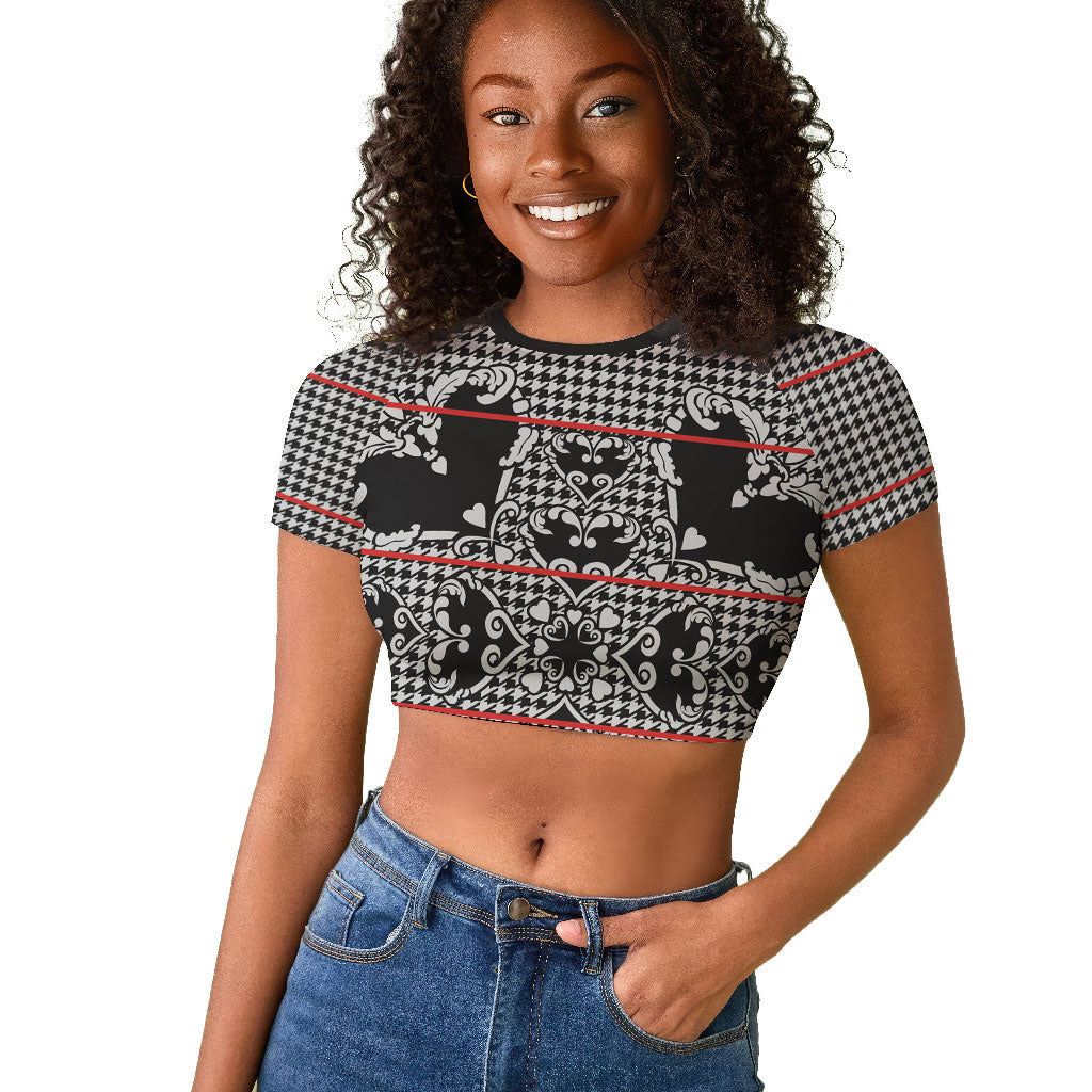Charcoal Black Hearts Crown Traditional Geometry Raglan Cropped T shirt Seanamarena Basotho Blanket Inspired