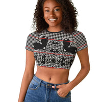 Charcoal Black Hearts Crown Traditional Geometry Raglan Cropped T shirt Seanamarena Basotho Blanket Inspired