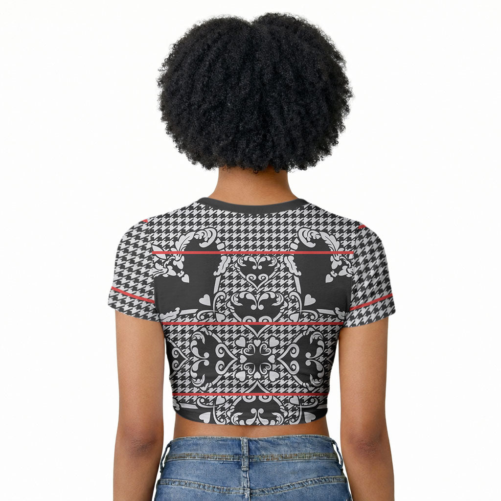 Charcoal Black Hearts Crown Traditional Geometry Raglan Cropped T shirt Seanamarena Basotho Blanket Inspired