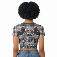 Charcoal Black Hearts Crown Traditional Geometry Raglan Cropped T shirt Seanamarena Basotho Blanket Inspired