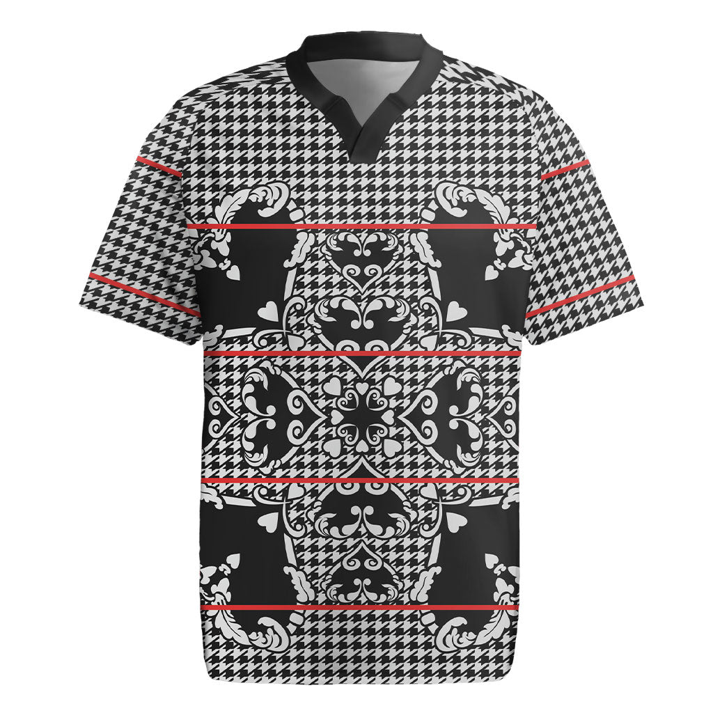 Charcoal Black Hearts Crown Traditional Geometry Rugby Jersey Seanamarena Basotho Blanket Inspired