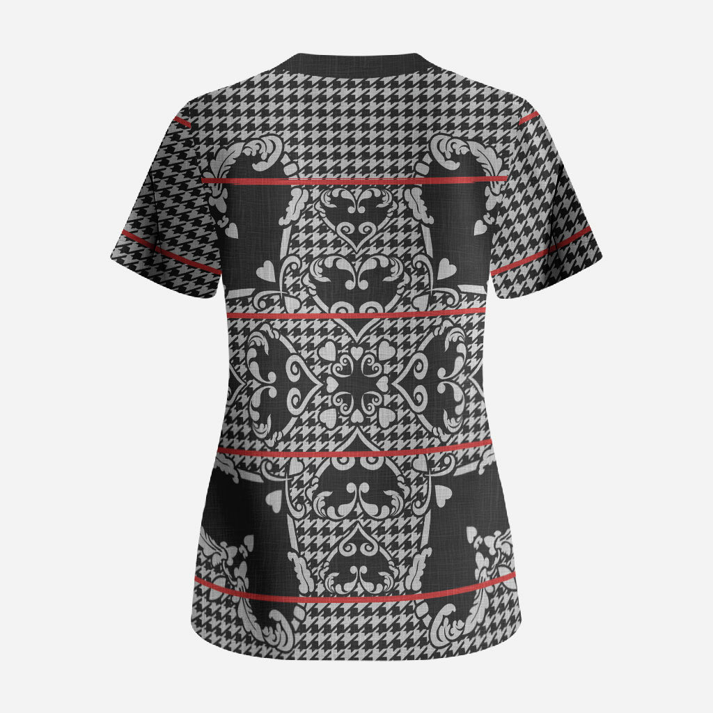 Charcoal Black Hearts Crown Traditional Geometry Scrub Top Seanamarena Basotho Blanket Inspired