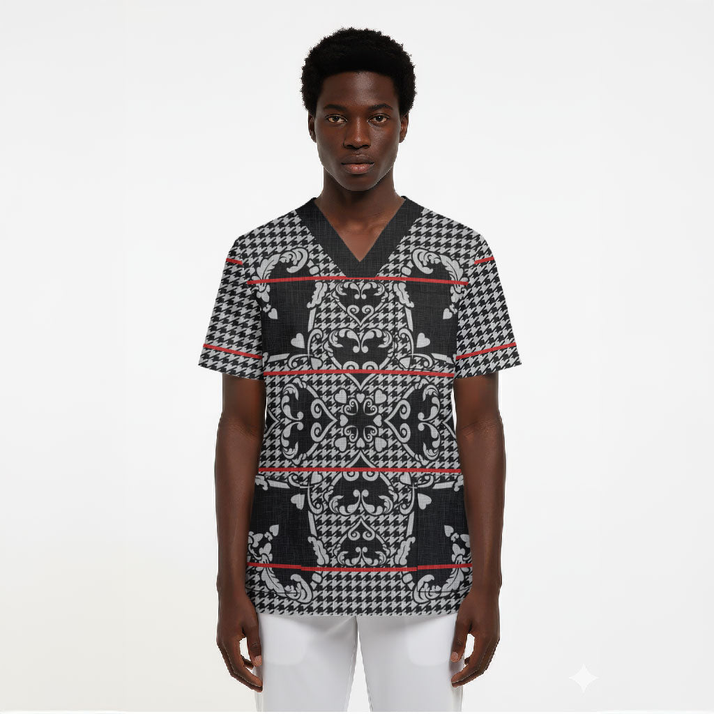Charcoal Black Hearts Crown Traditional Geometry Scrub Top Seanamarena Basotho Blanket Inspired