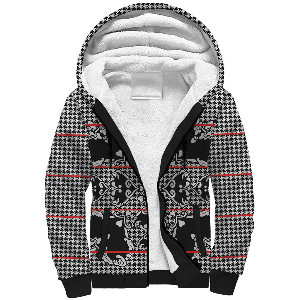 Charcoal Black Hearts Crown Traditional Geometry Sherpa Hoodie Seanamarena Basotho Blanket Inspired
