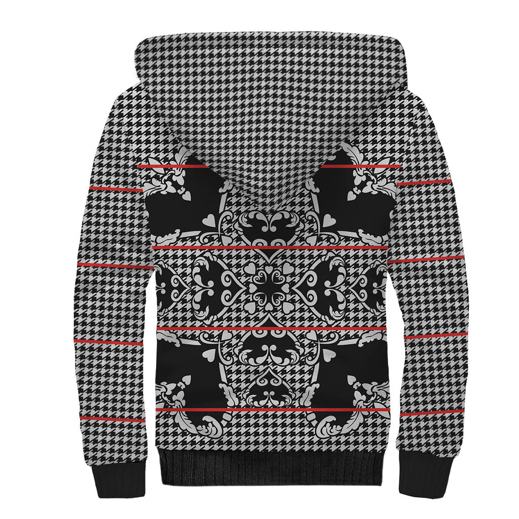 Charcoal Black Hearts Crown Traditional Geometry Sherpa Hoodie Seanamarena Basotho Blanket Inspired