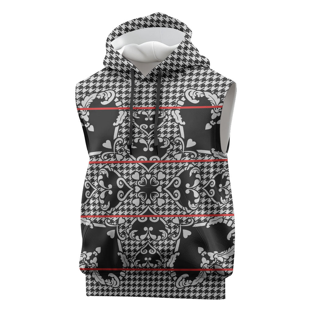 Charcoal Black Hearts Crown Traditional Geometry Sleeveless Hoodie Seanamarena Basotho Blanket Inspired