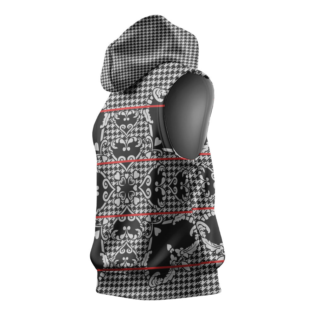 Charcoal Black Hearts Crown Traditional Geometry Sleeveless Hoodie Seanamarena Basotho Blanket Inspired