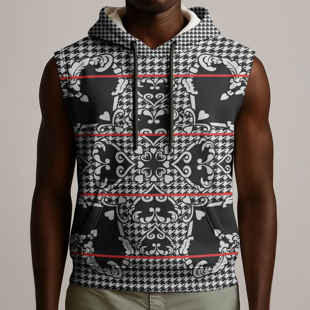 Charcoal Black Hearts Crown Traditional Geometry Sleeveless Hoodie Seanamarena Basotho Blanket Inspired