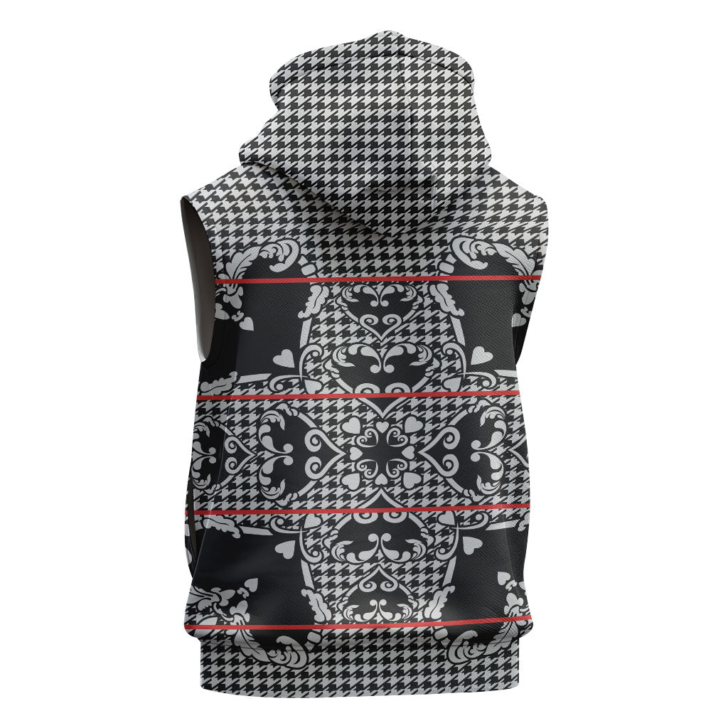 Charcoal Black Hearts Crown Traditional Geometry Sleeveless Zip Hoodie Seanamarena Basotho Blanket Inspired